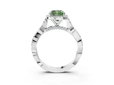 White gold Fancy Green Cushion Cut Halo Twist Band with Four-Prong Setting_3