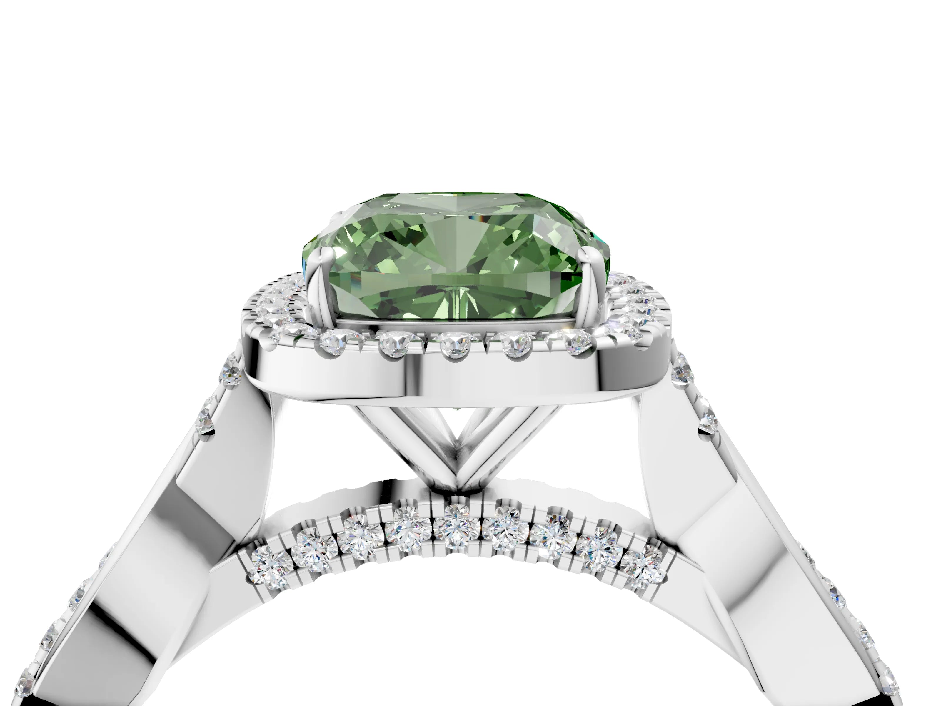 White gold Fancy Green Cushion Cut Halo Twist Band with Four-Prong Setting_4