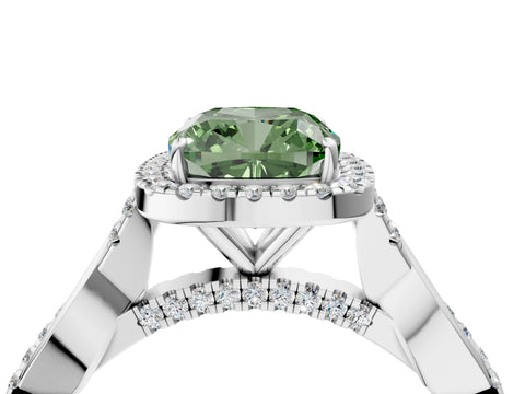 White gold Fancy Green Cushion Cut Halo Twist Band with Four-Prong Setting_4