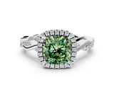 White gold Fancy Green Cushion  Cut Halo Twisted Band Four-Prong Ring_20