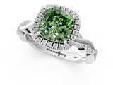 White gold Fancy Green Cushion  Cut Halo Twisted Band Four-Prong Ring_21