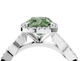 White gold Fancy Green Cushion  Cut Halo Twisted Band Four-Prong Ring_23