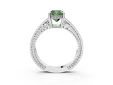 White gold Fancy Green Cushion  Cut Milgrain Channel Set Engagement Ring with Solitaire Prong Setting_69
