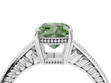 White gold Fancy Green Cushion  Cut Milgrain Channel Set Engagement Ring with Solitaire Prong Setting_70