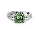 White gold Fancy Green Cushion  Cut Pavé Band Solitaire Ring with Four-Prong Setting_61