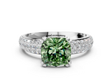 White gold Fancy Green Cushion  Cut Pave Diamond Engagement Ring with Channel Set Band and Four-Prong Setting_20