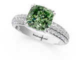 White gold Fancy Green Cushion  Cut Pave Diamond Engagement Ring with Channel Set Band and Four-Prong Setting_21
