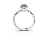 White gold Fancy Green Cushion  Cut Pave Diamond Engagement Ring with Channel Set Band and Four-Prong Setting_23
