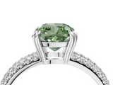 White gold Fancy Green Cushion  Cut Pave Diamond Engagement Ring with Channel Set Band and Four-Prong Setting_26