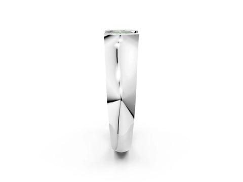White gold Fancy Green Cushion Cut Solitaire Bezel Set Diamond Ring with Wide Band_14