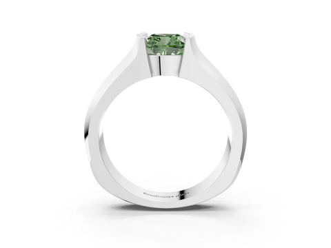 White gold Fancy Green Cushion Cut Solitaire Bezel Set Diamond Ring with Wide Band_15