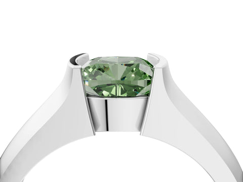 White gold Fancy Green Cushion Cut Solitaire Bezel Set Diamond Ring with Wide Band_16