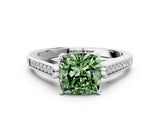White gold Fancy Green Cushion Cut Solitaire Cathedral Diamond Engagement Ring with Channel-Set Band and Four-Prong Setting_15