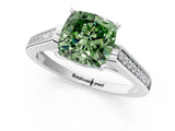 White gold Fancy Green Cushion Cut Solitaire Cathedral Diamond Engagement Ring with Channel-Set Band and Four-Prong Setting_16