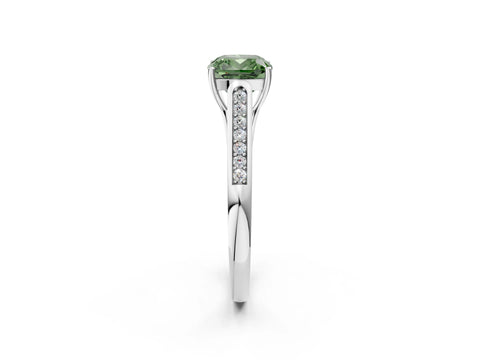 White gold Fancy Green Cushion Cut Solitaire Cathedral Diamond Engagement Ring with Channel-Set Band and Four-Prong Setting_5