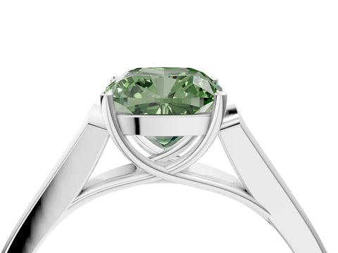 White gold Fancy Green Cushion Cut Solitaire Cathedral Diamond Engagement Ring with Channel-Set Band and Four-Prong Setting_7