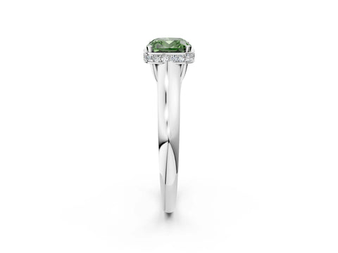 White gold Fancy Green Cushion Cut Solitaire Diamond Engagement Ring with Four-Prong Setting and Tapered Band_14