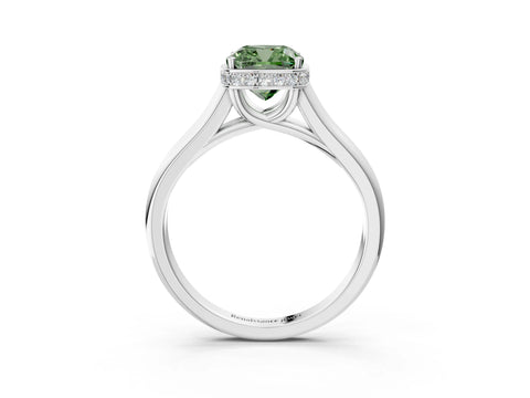White gold Fancy Green Cushion Cut Solitaire Diamond Engagement Ring with Four-Prong Setting and Tapered Band_15