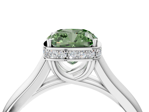 White gold Fancy Green Cushion Cut Solitaire Diamond Engagement Ring with Four-Prong Setting and Tapered Band_16