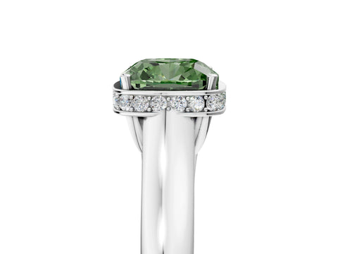 White gold Fancy Green Cushion Cut Solitaire Diamond Engagement Ring with Four-Prong Setting and Tapered Band_17