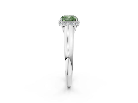 White gold Fancy Green Cushion Cut Solitaire Diamond Engagement Ring with Four-Prong Setting and Tapered Band_2