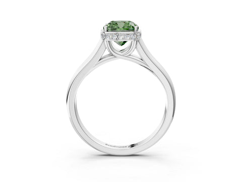 White gold Fancy Green Cushion Cut Solitaire Diamond Engagement Ring with Four-Prong Setting and Tapered Band_3