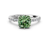 White gold Fancy Green Cushion Cut Solitaire Diamond Engagement Ring with Pavé Band and Six-Prong Setting_12