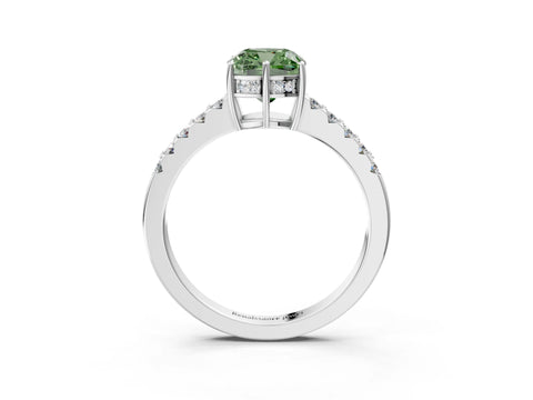 White gold Fancy Green Cushion Cut Solitaire Diamond Engagement Ring with Pavé Band and Six-Prong Setting_15