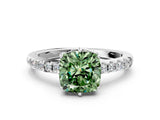 White gold Fancy Green Cushion Cut Solitaire Diamond Engagement Ring with Pavé Band and Six-Prong Setting_24