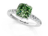 White gold Fancy Green Cushion Cut Solitaire Diamond Engagement Ring with Pavé Band and Six-Prong Setting_25