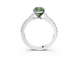 White gold Fancy Green Cushion  Cut Solitaire Diamond Engagement Ring with Pave Band and Four-Prong Setting_144