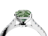 White gold Fancy Green Cushion  Cut Solitaire Diamond Engagement Ring with Pave Band and Four-Prong Setting_145