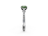 White gold Fancy Green Cushion  Cut Solitaire Diamond Engagement Ring with Pave Band and Four-Prong Setting_162