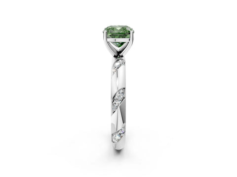 White gold Fancy Green Cushion Cut Solitaire Diamond Engagement Ring with Twisted Pave Band and Four-Prong Setting_21