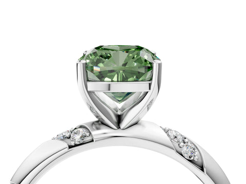White gold Fancy Green Cushion Cut Solitaire Diamond Engagement Ring with Twisted Pave Band and Four-Prong Setting_23