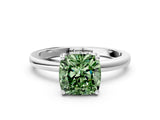 White gold Fancy Green Cushion Cut Solitaire Diamond Ring with Prong Setting and Plain Band_12