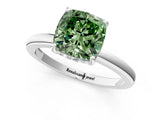 White gold Fancy Green Cushion Cut Solitaire Diamond Ring with Prong Setting and Plain Band_13