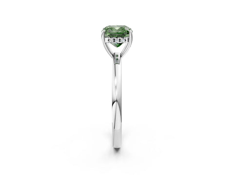 White gold Fancy Green Cushion Cut Solitaire Diamond Ring with Prong Setting and Plain Band_14