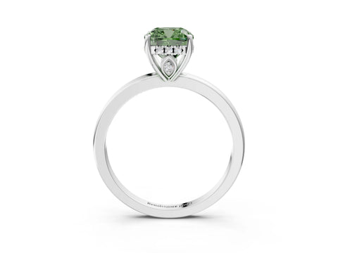 White gold Fancy Green Cushion Cut Solitaire Diamond Ring with Prong Setting and Plain Band_15