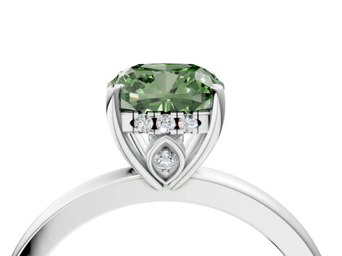 White gold Fancy Green Cushion Cut Solitaire Diamond Ring with Prong Setting and Plain Band_16
