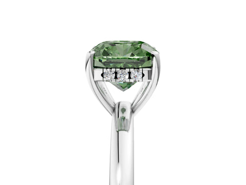 White gold Fancy Green Cushion Cut Solitaire Diamond Ring with Prong Setting and Plain Band_17