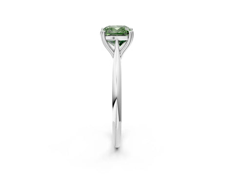 White gold Fancy Green Cushion Cut Solitaire Diamond Ring with Six-Prong Setting and Classic Band_2