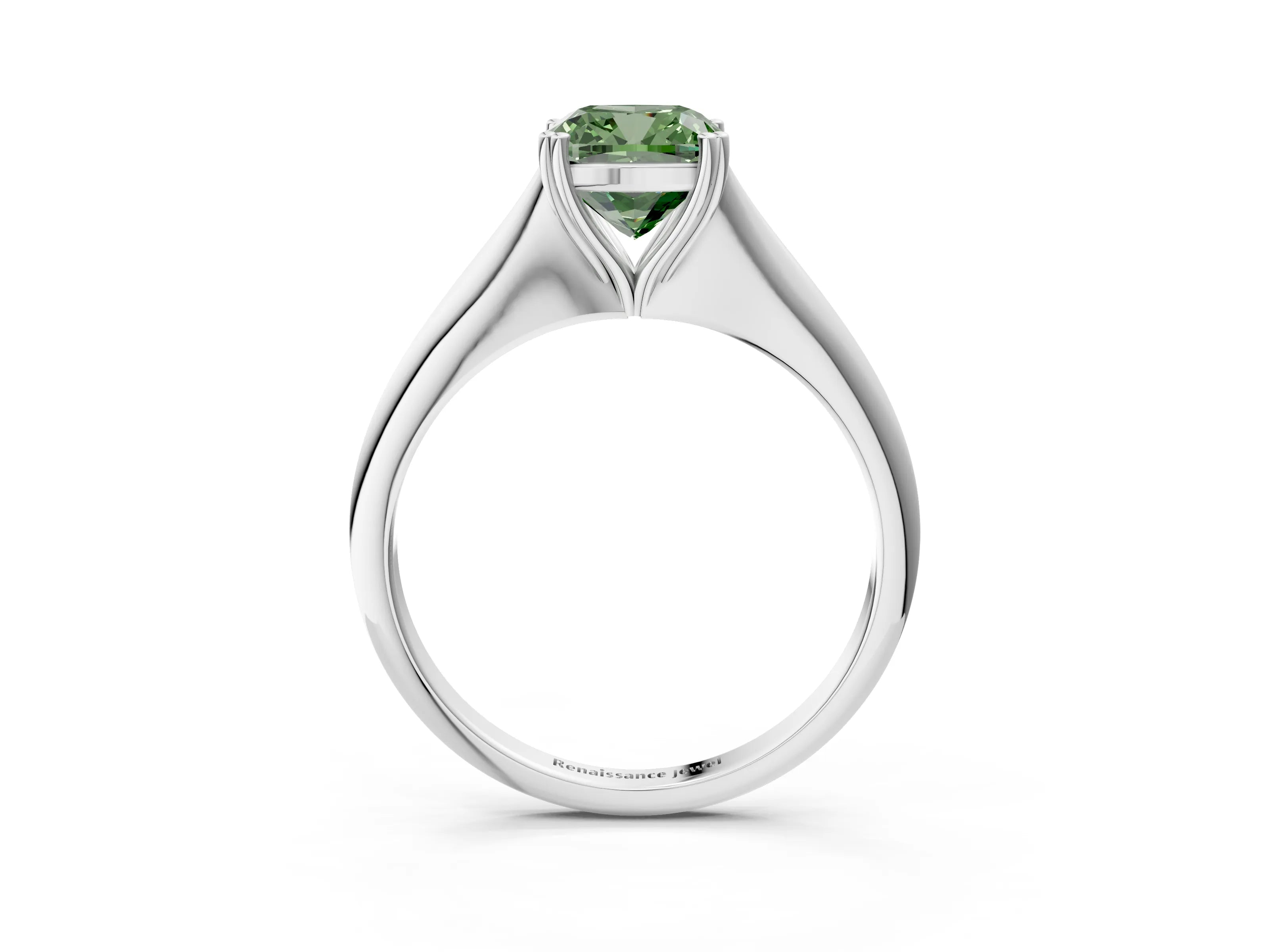 White gold Fancy Green Cushion Cut Solitaire Diamond Ring with Six-Prong Setting and Classic Band_3
