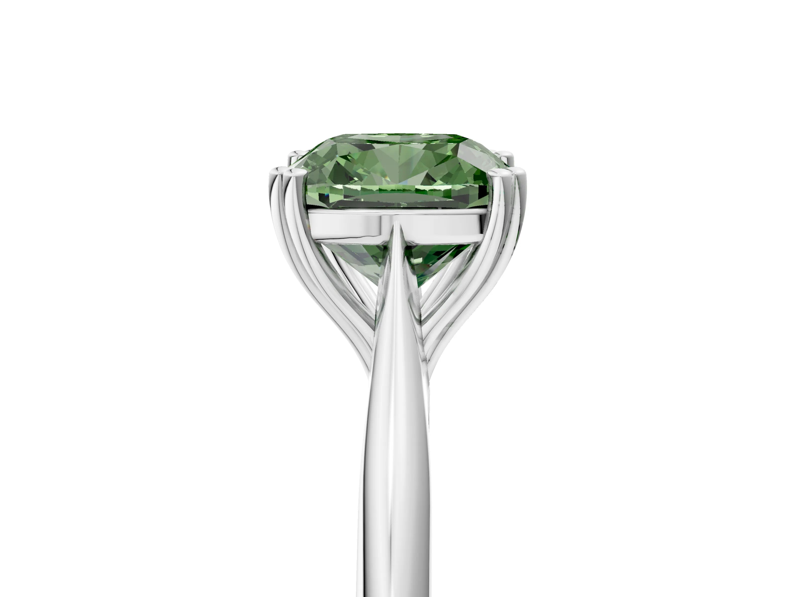 White gold Fancy Green Cushion Cut Solitaire Diamond Ring with Six-Prong Setting and Classic Band_5