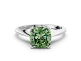 White gold Fancy Green Cushion Cut Solitaire Diamond Ring with Six-Prong Setting and Classic Band_61