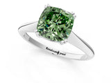 White gold Fancy Green Cushion Cut Solitaire Diamond Ring with Six-Prong Setting and Classic Band_62