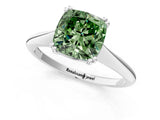 White gold Fancy Green Cushion Cut Solitaire Diamond Ring with Six-Prong Setting and Classic Band_74