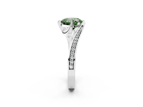 White gold Fancy Green Cushion Cut Solitaire Diamond Twist Band with Pavé Setting and Four-Prong Setting_14