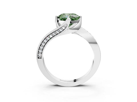 White gold Fancy Green Cushion Cut Solitaire Diamond Twist Band with Pavé Setting and Four-Prong Setting_15