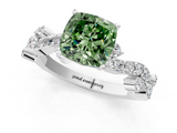 White gold Fancy Green Cushion  Cut Solitaire Diamond Twisted Band with Pave Setting_73